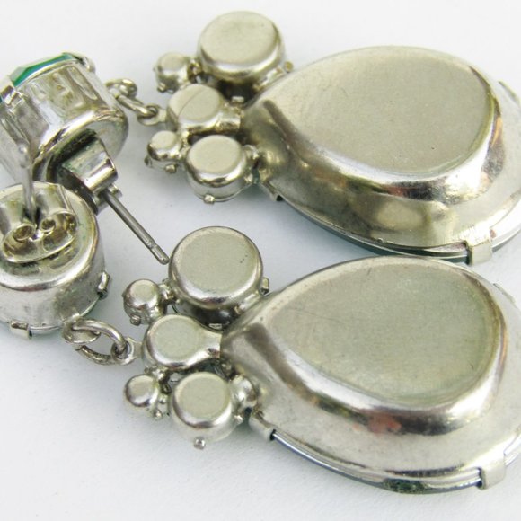 Vintage Rhinestone Earrings Emerald Green Pierced - Picture 4 of 4